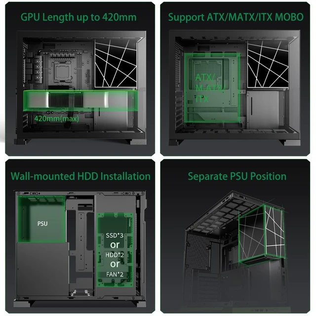 Alt view image 5 of 5 - ATX Gaming PC Case, Mid Tower Computer case with Dual Chamber for Cable Management, 270 Panoramic Unique Desktop Chassis, Rear ARGB Fan pre-Installed, for BTF ATX/MATX Mobo, 360 AIO (White, 120mmx1)