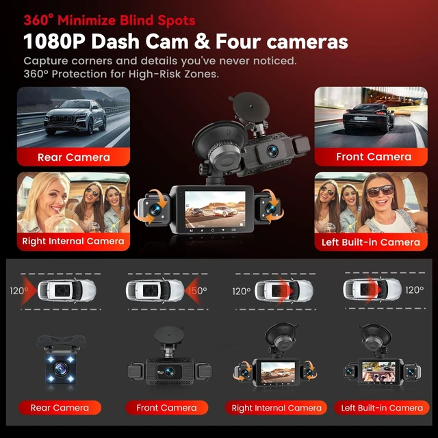 Alt view image 2 of 5 - 4 Channel 360Dash Cam Front and Rear Inside Left Right Dash Camera for Car