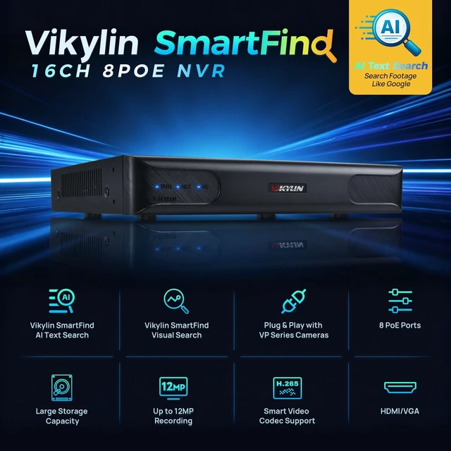 Alt view image 2 of 5 - VIKYLIN 4K 16-Channel 8 PoE Port SmartFind AI Search Network Video Recorder NVR,AI Text & Visual Search,Plug & Play,VU-N168L,NDAA Compliant