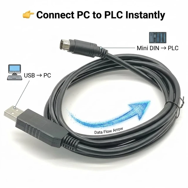 Alt view image 5 of 5 - Pidwaok FT232RL USB to Mini DIN 5-Pin Programming Cable, 1.8M for Pana-Sonic FP0 FP2 Series PLC & Touch Screen Communication