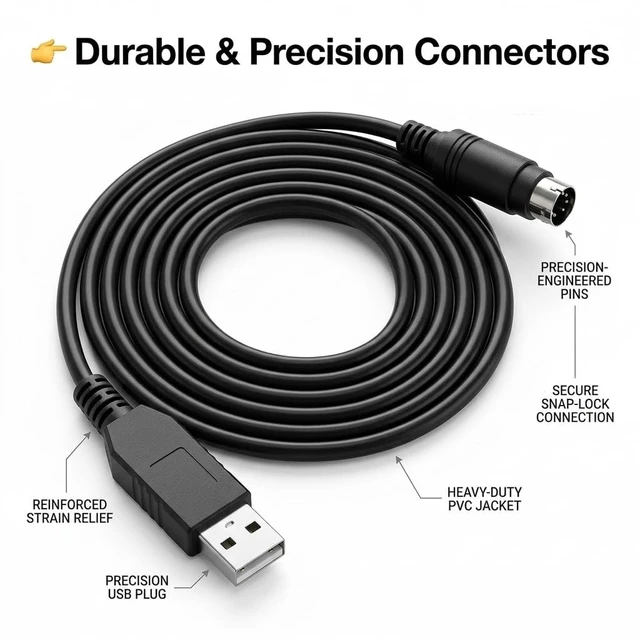 Alt view image 4 of 5 - Pidwaok FT232RL USB to Mini DIN 5-Pin Programming Cable, 1.8M for Pana-Sonic FP0 FP2 Series PLC & Touch Screen Communication