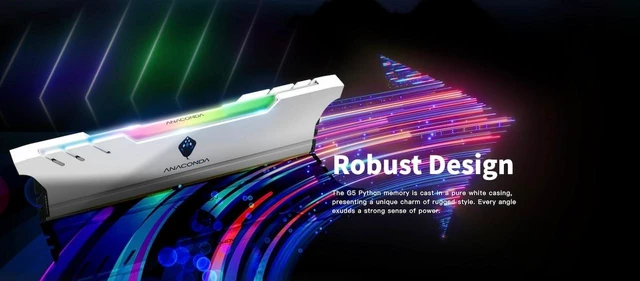 Alt view image 3 of 5 - ANACOMDA DDR5 RGB Gaming DRAM 32GB (2x16GB) 6000MHz CL36, Intel XMP 3.0 & AMD EXPO Ready, Overclocking Desktop Memory with Heatsink, 288-Pin UDIMM, G5 Series, Made in Taiwan