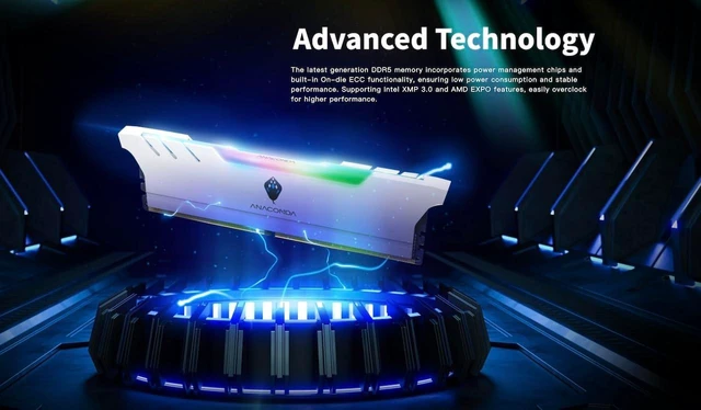 Alt view image 5 of 5 - ANACOMDA DDR5 RGB Gaming DRAM 32GB (2x16GB) 6000MHz CL36, Intel XMP 3.0 & AMD EXPO Ready, Overclocking Desktop Memory with Heatsink, 288-Pin UDIMM, G5 Series, Made in Taiwan