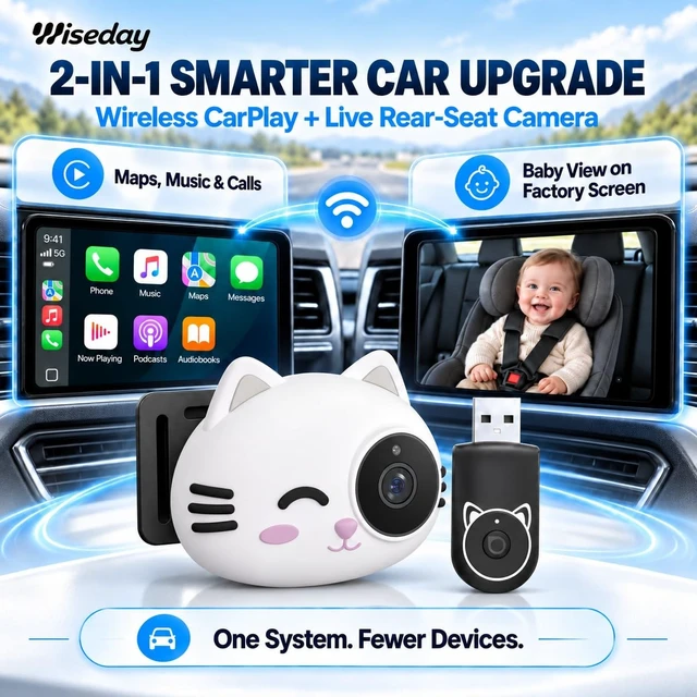 Alt view image 3 of 5 - Wiseday 2-in-1 Baby Car Camera&Wireless CarPlay Adapter,1080P Baby Monitor