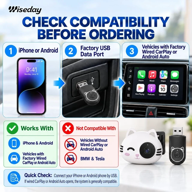 Alt view image 4 of 5 - Wiseday 2-in-1 Baby Car Camera&Wireless CarPlay Adapter,1080P Baby Monitor