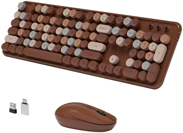 Main image of KEQTFT Colorful Wireless Keyboard and Mouse Combos, Coffee Colorful