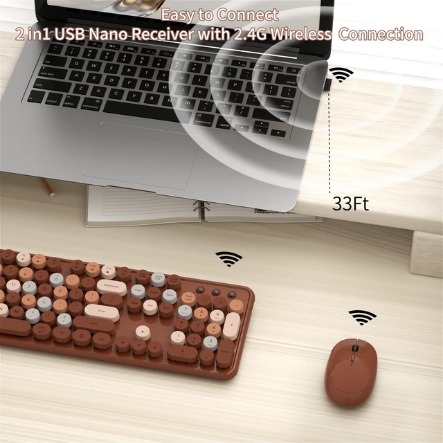 Alt view image 3 of 5 - KEQTFT Colorful Wireless Keyboard and Mouse Combos, Coffee Colorful