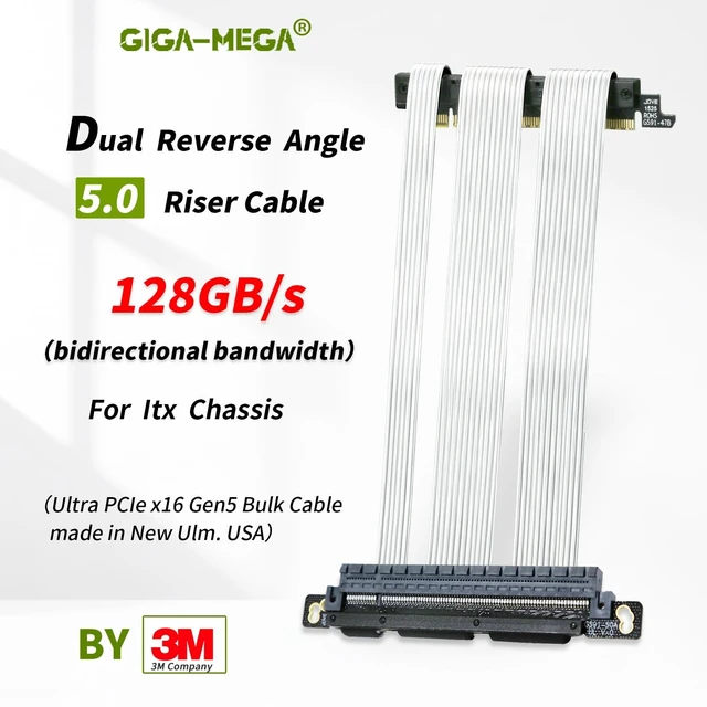 Alt view image 2 of 5 - GIGA-MEGA PCIe 5.0 X16 Riser Cable Dual Reverse and Straight GPU Extension Cable GEN5 for ITX A4 Case RTX5090 (Straight 65cm)