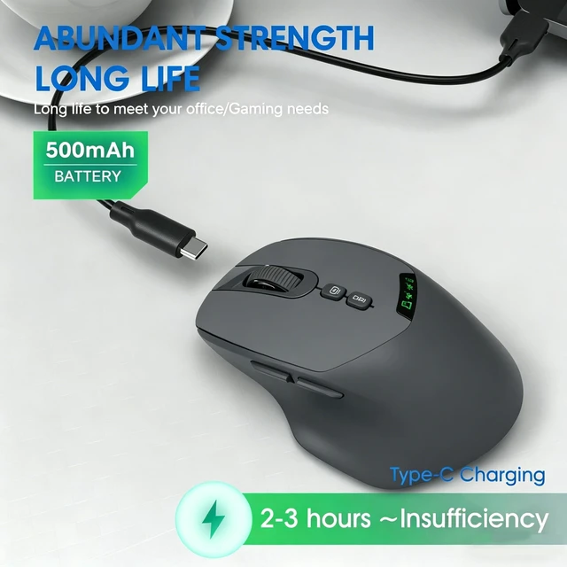 Alt view image 3 of 5 - Samudgate Wireless Silent Bluetooth Mouse for Laptop - Rechargeable Dual-Mode 2.4G + Bluetooth, 7 Buttons, Ergonomic Design (Gray)