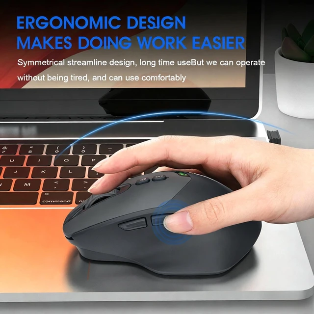 Alt view image 4 of 5 - Samudgate Wireless Silent Bluetooth Mouse for Laptop - Rechargeable Dual-Mode 2.4G + Bluetooth, 7 Buttons, Ergonomic Design (Gray)