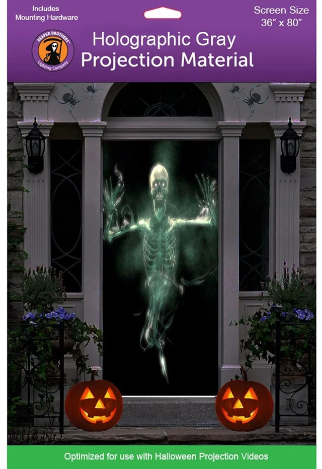 Main image of 36" x 80" Gray Door Holographic Rear Projection Screen with Mounting Hardware for Projecting Halloween Videos