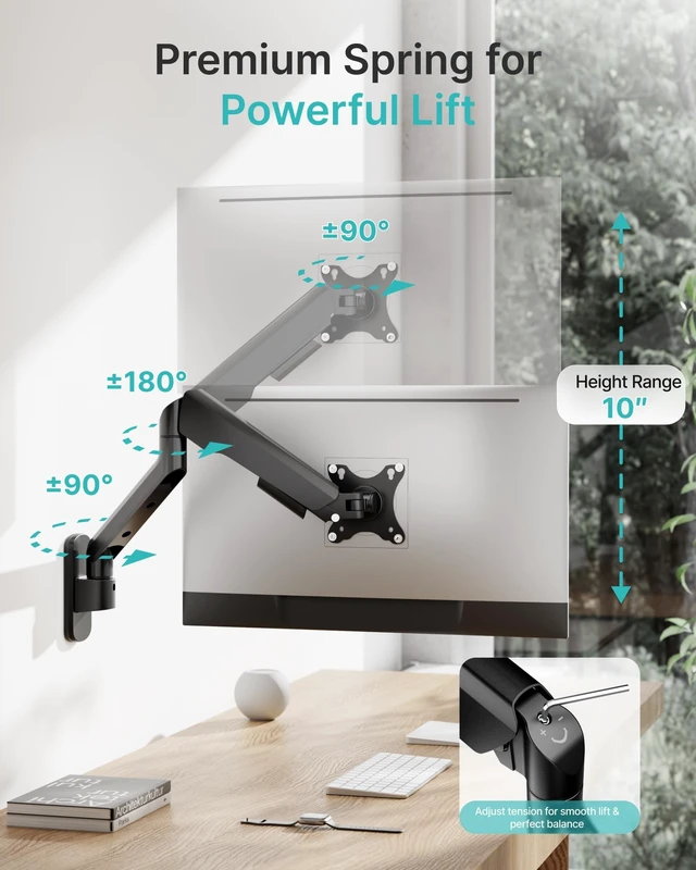 Alt view image 4 of 5 - PEGZONE Single Monitor Wall Arm 17"-40" Ultrawide 26.4Lbs VESA Black