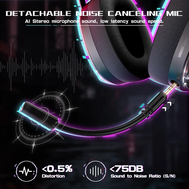Alt view image 2 of 5 - ATTACK SHARK L60 Wireless Over-Ear Gaming Headset,40mm Drivers,Detachable Noise Cancelling Mic,Memory Foam Ear Pads,3 Modes USB Computer Headset with 5.1 Surround Sound for PC/Mac/PS4/PS5-Black