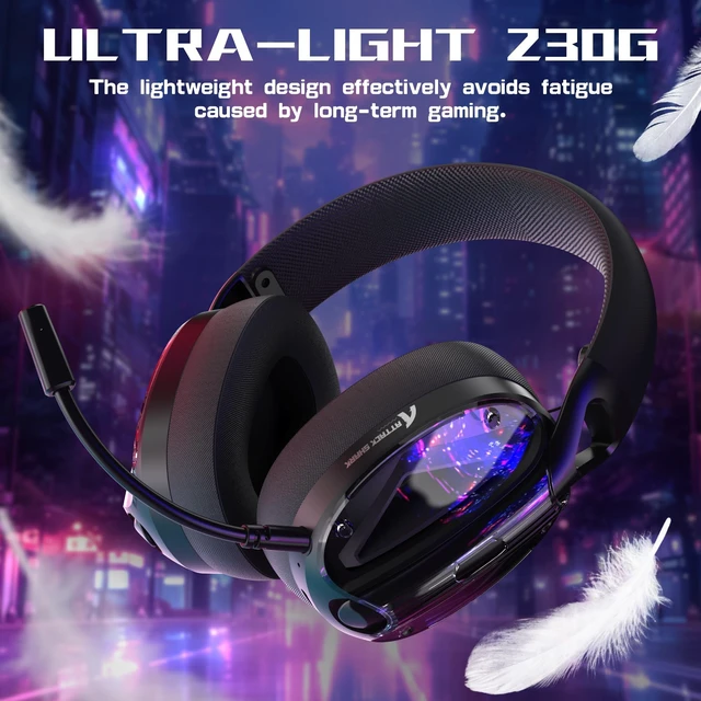 Alt view image 4 of 5 - ATTACK SHARK L60 Wireless Over-Ear Gaming Headset,40mm Drivers,Detachable Noise Cancelling Mic,Memory Foam Ear Pads,3 Modes USB Computer Headset with 5.1 Surround Sound for PC/Mac/PS4/PS5-Black