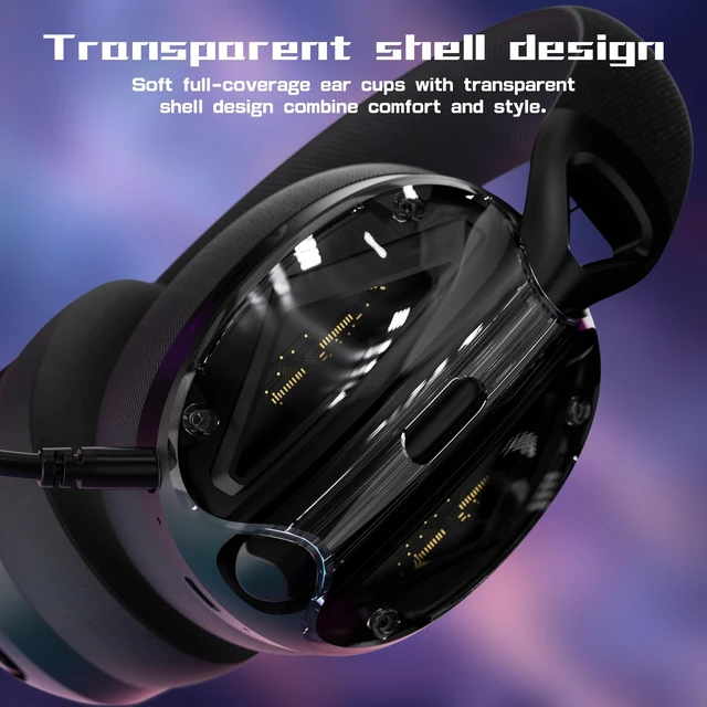 Alt view image 5 of 5 - ATTACK SHARK L60 Wireless Over-Ear Gaming Headset,40mm Drivers,Detachable Noise Cancelling Mic,Memory Foam Ear Pads,3 Modes USB Computer Headset with 5.1 Surround Sound for PC/Mac/PS4/PS5-Black