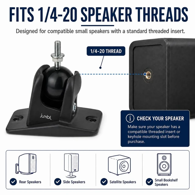 Alt view image 2 of 5 - Jumbl Speaker Wall Mount Brackets, 1/4-20 Thread, 2 Pack, Black