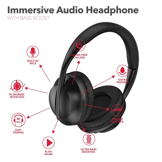Alt view image 4 of 5 - RCA Wave-55 Wireless Over-Ear Bluetooth Headphones Hi-Res Audio, Deep Bass, Adaptive Noise Cancelling, 12H Playtime, Foldable Comfort Cushions, Mic for Calls & Travel