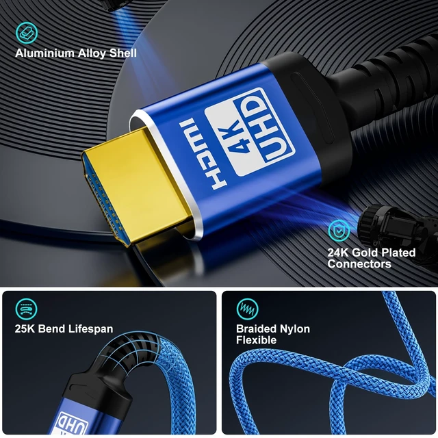 Alt view image 5 of 5 - Adrenenjoyer 4K HDMI Cable 75FT, High Speed HDMI 18Gbps 2.0 Braided Cord,4K@60HZ,3D,ARC,HDCP 2.2,HDR,CEC,Gold Plated Connector Ethernet Audio Video Return for HDTV/PS4/3/Xbox/Monitor/Projector ect