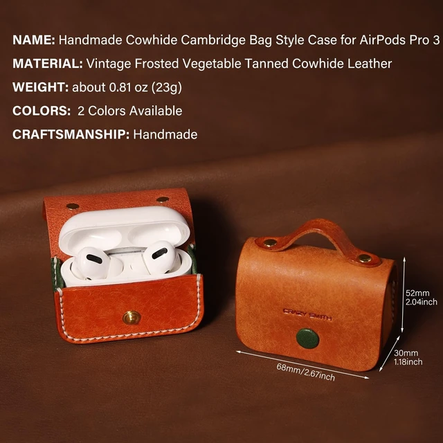 Alt view image 4 of 5 - Handmade Cowhide Suitable for AirPods Pro 3 Protective Case, Full Grain Leather, Minimalist Design, with Lanyard Compatible(Golden Brown)
