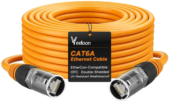 Main image of CAT6A S/FTP EtherCON Cable 60 FT,10Gbps Professional Audio & Lighting Locking RJ45 Cable,26AWG OFC UV Resistant PVC for DMX,Stage,Studio Live Touring,Concerts ,Studio-Grade Sound Transmission,Yellow