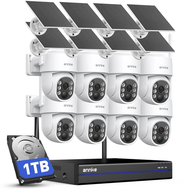 Main image of ANNKE Solar Wireless Outdoor Security Cameras, 4K NVR, 8-Cam Kit, 1TB HDD