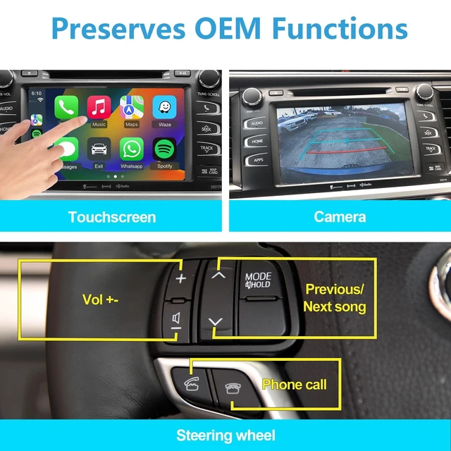 Alt view image 5 of 5 - CarPlay & Android Auto Kit for Toyota Highlander 2014-2019, HD Display