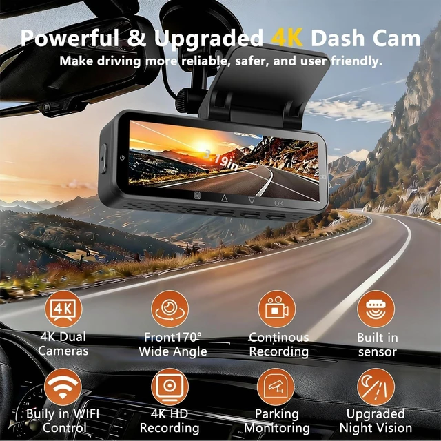Alt view image 2 of 5 - 4K Dash Cam with Built-in WiFi, Front Car Camera,