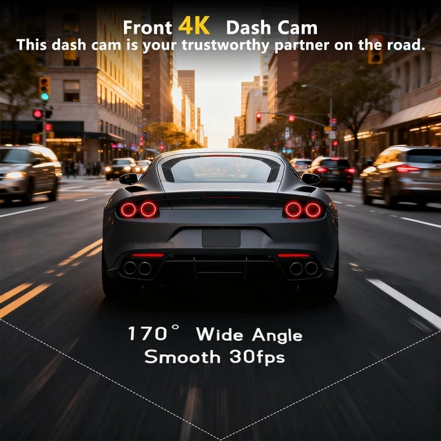 Alt view image 3 of 5 - 4K Dash Cam with Built-in WiFi, Front Car Camera,
