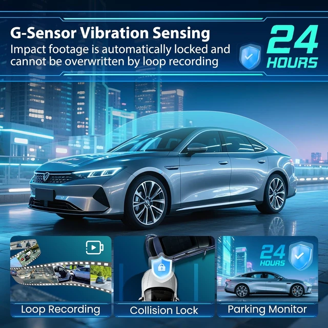 Alt view image 5 of 5 - Dash Cam 4 Channel 360 Coverage - Front 4K + Triple 1080P HD Car Camera Built-in WiFi Car Camera with App, G-Sensor/Night Vision/Parking Mode/Loop Recording Free 64GB SD Card
