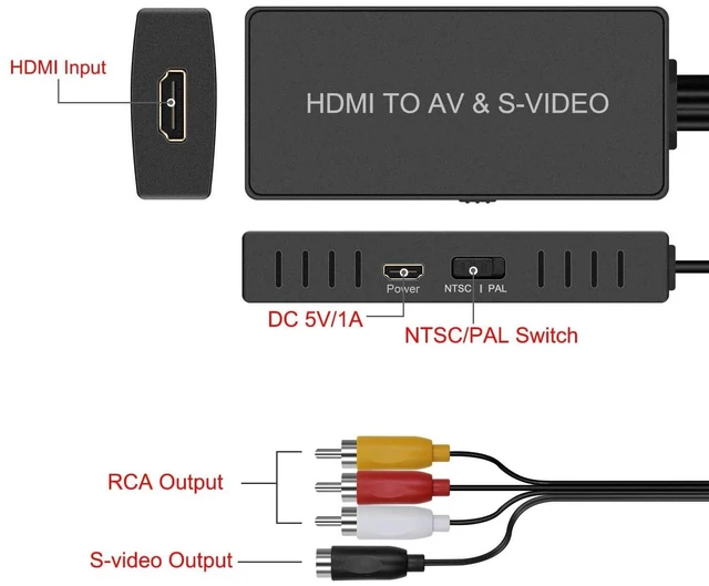 Alt view image 3 of 5 - HDMI to SVideo Converter HDMI to RCA Adapter R/L Audio Video Converter Adapter Support 1080P Compatible PS3/PS4, Xbox, Fire Stick, Roku, Blu-Ray Player, VHS, VCR, DVD, STB, Camera etc.