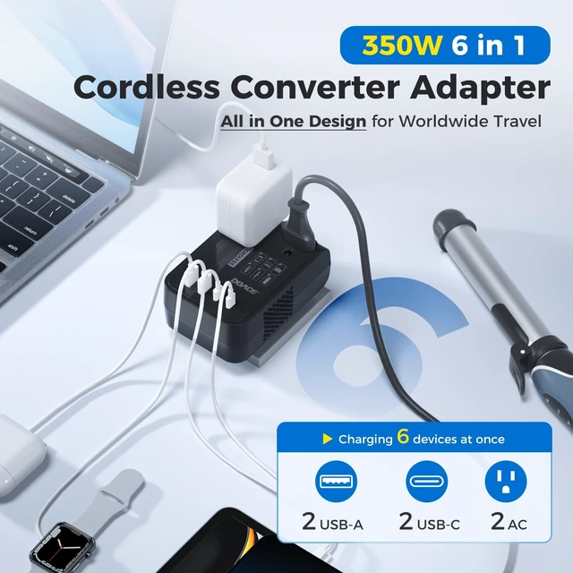 Alt view image 3 of 5 - Upgraded 350W Voltage Converter US to Europe for Hair Straightener Shaver Toothbrush CPAP Camera Cell Phone - 220V to 110V Converter for European Travel, Power Converter Adapter Combo with PD Chargers