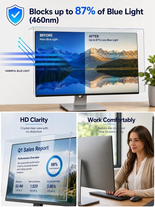 Alt view image 3 of 5 - Twugs 2 Pack Anti-Blue Light & Anti-Scratch Screen Protector Shield for 20, 20.2, 21.5, 21.6, 22 Inches Desktop Computer Monitor