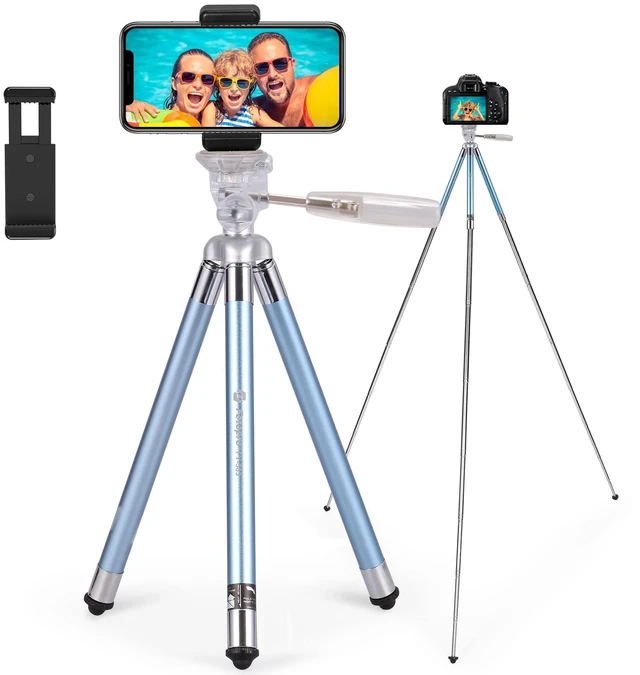 Main image of Fotopro 40 Inch Lightweight Phone Tripod Stand for Camera and Phones, with Portable Phone Mount, Camera Tripod Stand for Vlogging Video Blue