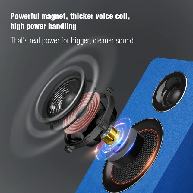 Alt view image 3 of 5 - Computer Speakers, Bluetooth 5.3, USB-C, AUX/RCA, 3.5-Inch Woofer, Blue