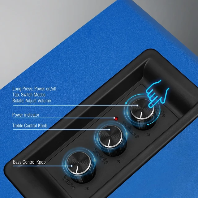 Alt view image 4 of 5 - Computer Speakers, Bluetooth 5.3, USB-C, AUX/RCA, 3.5-Inch Woofer, Blue
