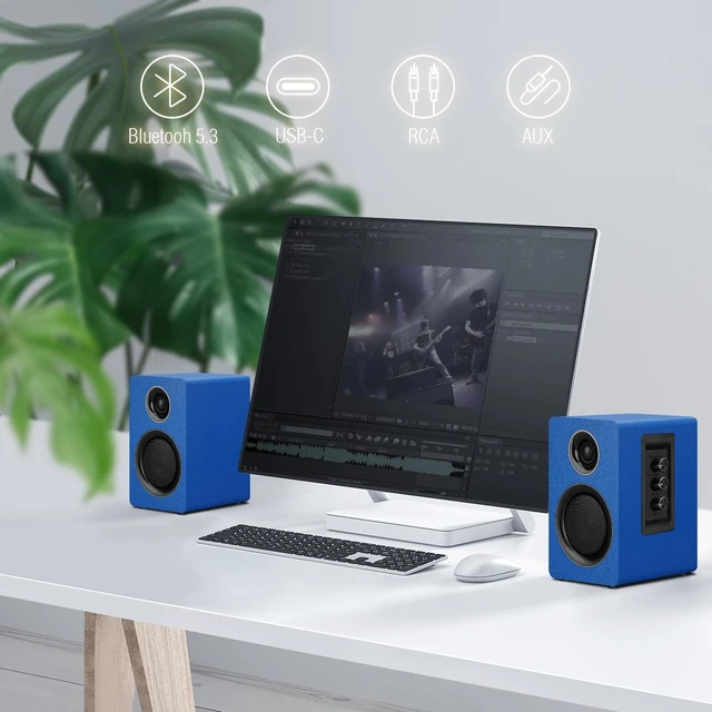 Alt view image 5 of 5 - Computer Speakers, Bluetooth 5.3, USB-C, AUX/RCA, 3.5-Inch Woofer, Blue