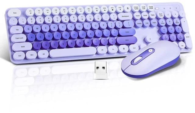Main image of Wireless Keyboard and Mouse Combo, Full Size Compact Quiet Wireless Keyboard and Mouse Set 2.4G Ultra-Thin Sleek Design for Windows, Desktop, PC, Notebook, Laptop,Round Keys Purple Mixed