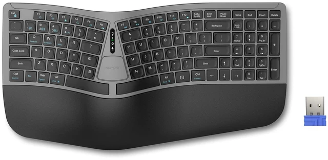 Main image of TECKNET Wireless Ergonomic Keyboard Rechargeable, 2.4G+Bluetooth Ergo Cordless USB Computer Keyboard, Wrist Rest, Natural Typing, Stain-Resistant Fabric, Compatible For Windows Computer Desktop