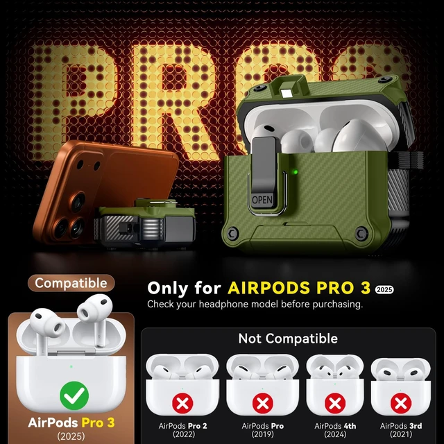Alt view image 2 of 5 - Inesore for AirPods Pro 3 Case with Secure Lock (Dark Green)