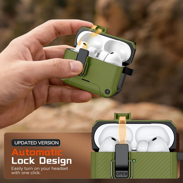 Alt view image 4 of 5 - Inesore for AirPods Pro 3 Case with Secure Lock (Dark Green)