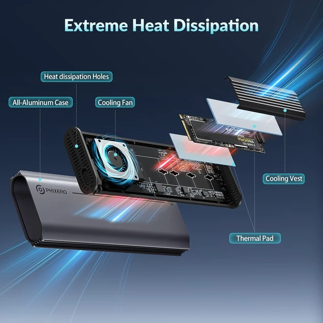 Alt view image 4 of 5 - PHIXERO 40Gbps M.2 NVMe SSD Enclosure
