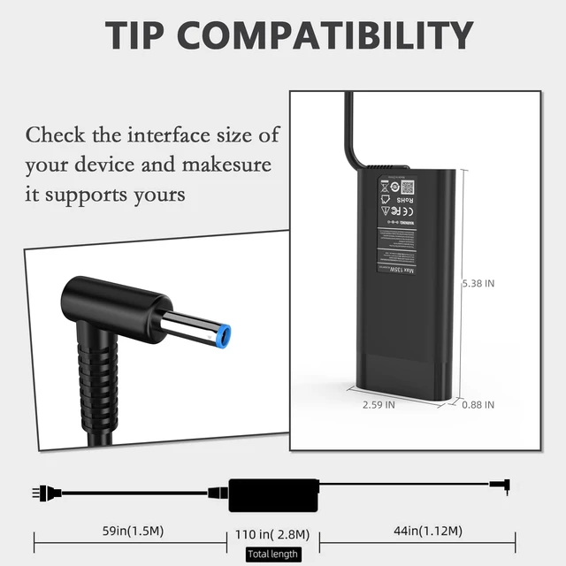 Alt view image 3 of 5 - Ruilezyo 135W Laptop Charger Compatible with HP Spectre X360 15 16 2-in-1 16t-f100 15t-df1 15-df 16-f Business Laptop Pavilion Gaming 16 15 17 16-a 15-ec 15-cx 15-ec0751ms l15534-001 Power AC Adapter