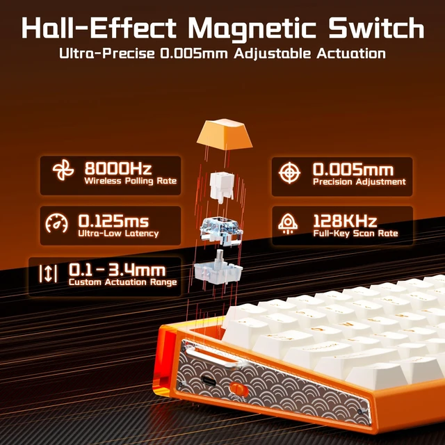 Alt view image 4 of 5 - Aula Hero 75 HE Hall Effect Wireless Gaming Keyboard, 8K Polling & 8000mAh