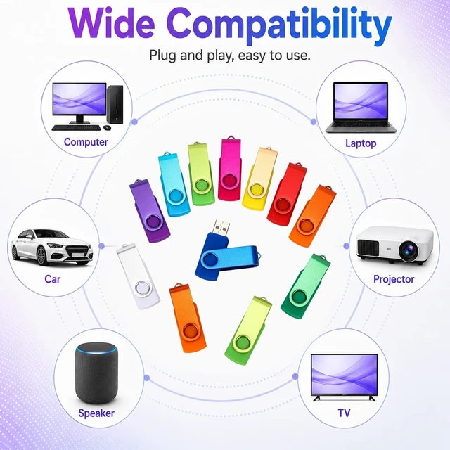 Alt view image 5 of 5 - Kanayu 100 Pack 4GB USB 2.0 Flash Drives, Multicolor Swivel Design