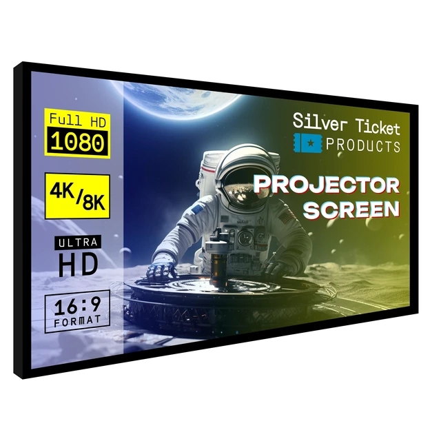 Main image of Silver Ticket Products STR Series 6 Piece Home Theater Fixed Frame 4K / 8K Ultra HD, HDTV, HDR & Active 3D Movie Projection Screen, 2.35:1 Format, 138" Diagonal, Woven Acoustic Material STR-235138-WAB