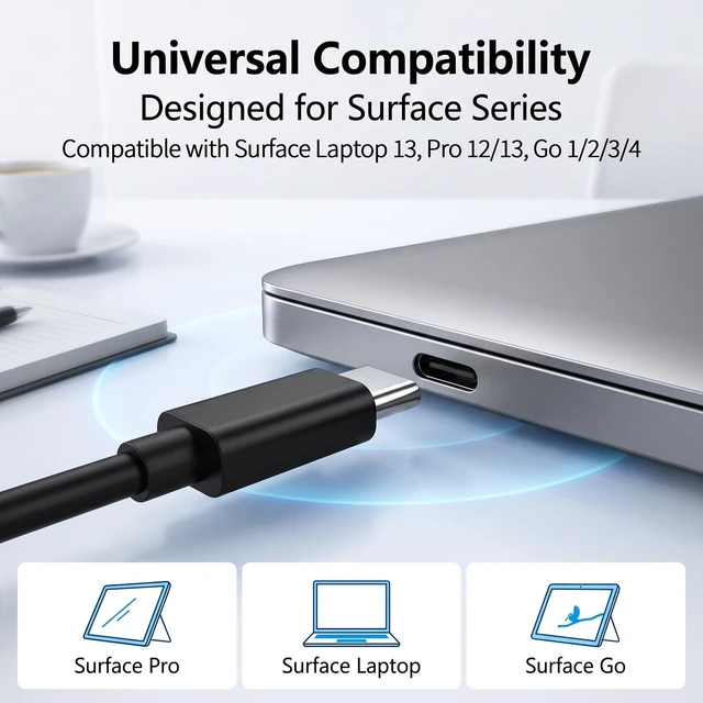 Alt view image 3 of 5 - Nivjuky New 45W PD 3.0 USB-C Wall Charger Compatible with Microsoft Surface