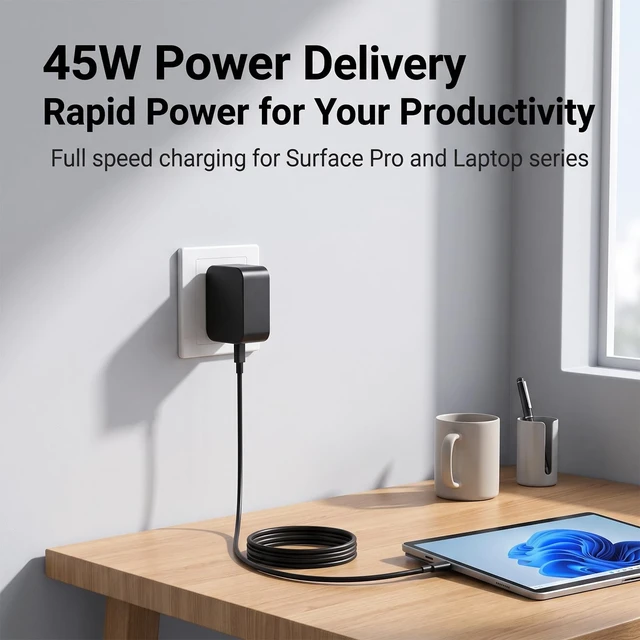 Alt view image 2 of 5 - Nivjuky New 45W PD 3.0 USB-C Wall Charger Compatible with Microsoft Surface