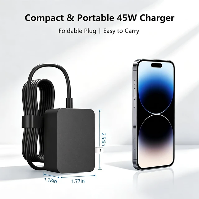 Alt view image 4 of 5 - Nivjuky New 45W PD 3.0 USB-C Wall Charger Compatible with Microsoft Surface