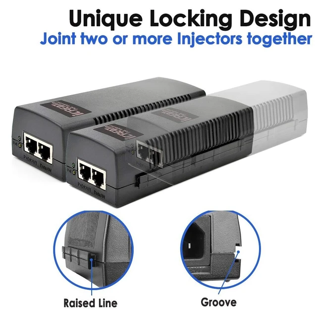 Alt view image 4 of 5 - 60W Gigabit PoE++ Injector - 10/100/1000Mbps, RJ45 Shielded, IEEE 802.3af/at/BT Compliant, PoE Switch Powerline Network Adapter for High Power Ethernet Devices, Up to 328ft