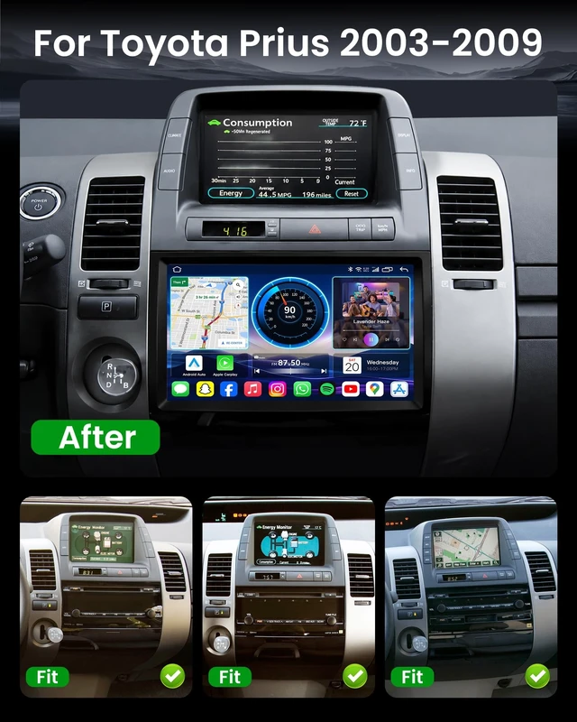 Alt view image 2 of 5 - Fortdows (4G RAM+64G ROM) Car Radio for Toyota Prius 2003-2009, Carplay/Android Auto, 9 Inch IPS Touch Screen, Android 15 Stereo Support Wireless, GPS, Backup Camera, Bluetooth, 5GHzWifi, FM,SW
